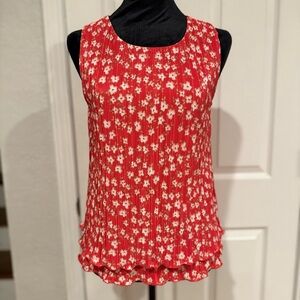 Banana Republic Red Floral Sleeveless Blouse Ruffled Hem Keyhole Back Size XS